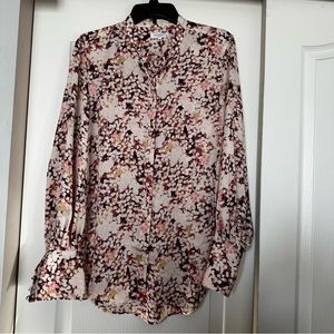 NWOT Equipment Long sleeve white and pink print blouse size m